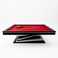 8-Foot Pool Table Crafted for Modern Luxury, Three-Piece Slate, Tournament-Red Cloth, Offset Pedestal Base